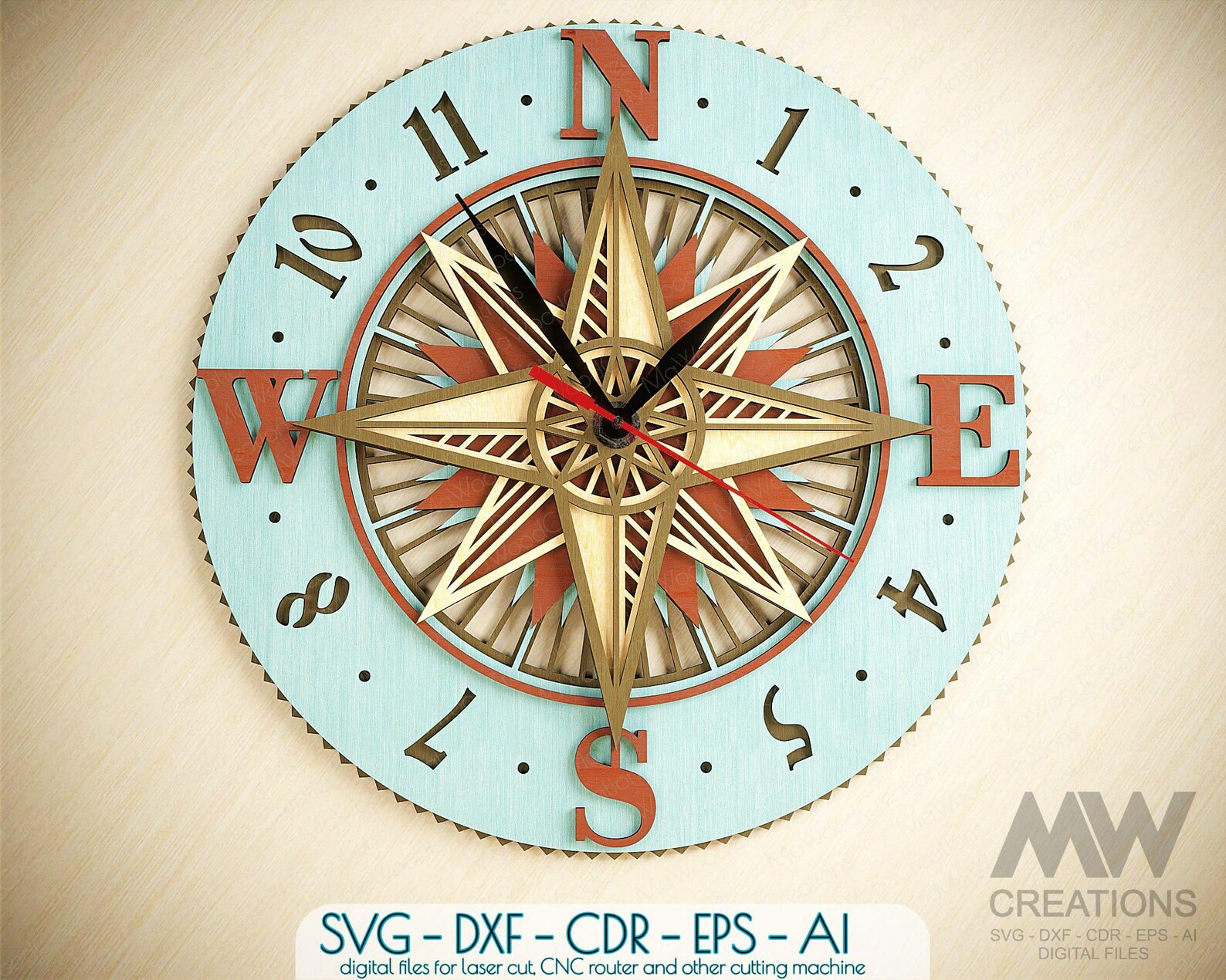 Laser Cut Compass Clock SVG Dxf, Compass Mandala Clock Svg, Mandala ...