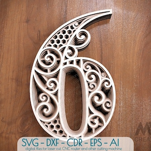 Layered Number 6, Layered Numbers SVG, Multilayer Number 6, Numbers SVG DXF, Laser cut Numbers, Cricut Numbers, Monogram Svg Numbers