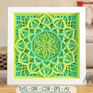 Mandala Shadow Box SVG, 3d Svg Flower Mandala, Shadowbox SVG Mandala, Layered Mandala 3d Light Box Template, Flower Shadow Box Mandala M130