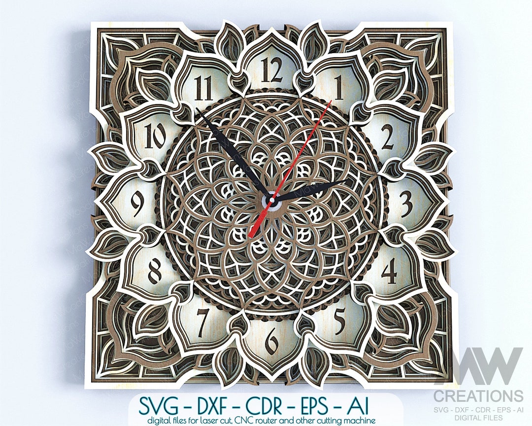 Laser Cut Clock SVG Dxf Layered Mandala Clock Svg 3d Svg - Etsy