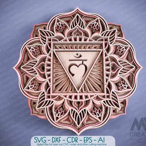 Taglio laser Chakra della radice Mandala SVG DXF, Muladhara Chakra, Mandala multistrato Svg, Chakra della radice a strati, file DXF Mandala 3D per taglio laser M52