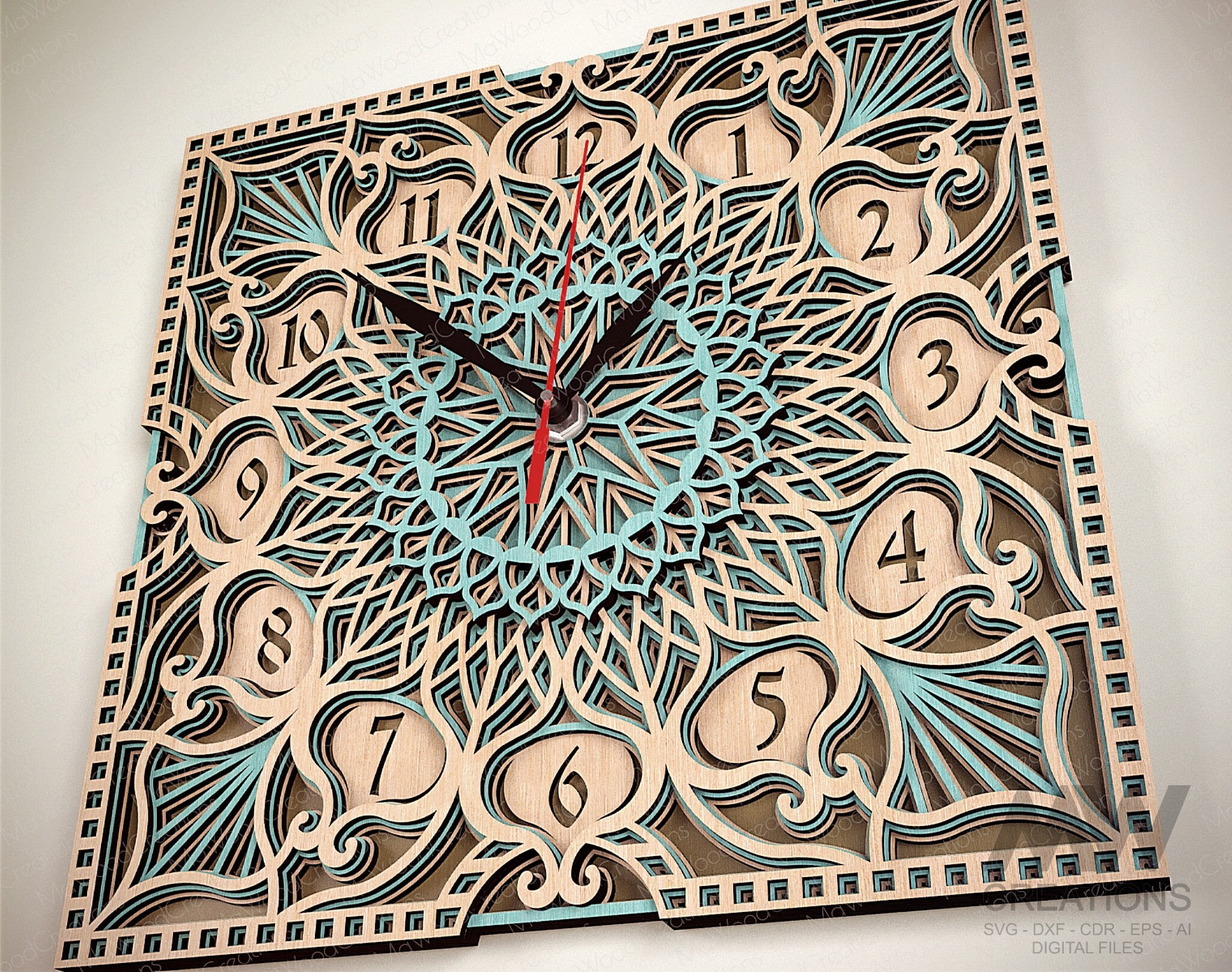 Multi-layer Clock SVG Dxf, Layered Mandala Clock Svg, Laser Cut Clock ...
