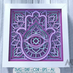 3D Hamsa Hand Evil Eye SVG, Gelaagde Hamsa, Hamsa Mandala SVG, Shadow Box Hamsa Hand, Cricut Evil Eye Svg, Hamsa Mandala Shadow Box - M178
