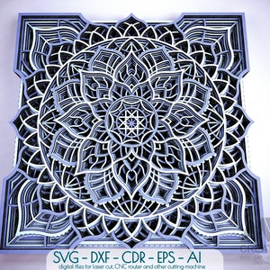 Taglio laser Mandala SVG Dxf, file di taglio Mandala multistrato, Mandala multistrato laser Cnc, mandala 3D SVG Dxf, Arte del legno 3D a strati -M125