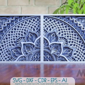 Meerlaagse Mandala SVG DXF, 3D-laag Mandala SVG, Lasercut Mandala SVG-bestanden, Cricut Mandala SVG-sjabloon, Lasergesneden houten wandkunst - M240