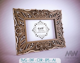 4x6 Picture Frame Laser cut files, Layered Frame SVG DXF, Multilayer Photo Frame, Laser cut Wood Picture Frame, Glowforge Frame SVG - F03