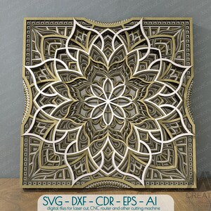 Lasergeschnittene geschichtete Mandala-Dxf-Vektordatei, mehrschichtige Mandala-Svg-Dateien für Cricut, 3D-Schicht-Mandala-Svg, Glowforge-Svg-Mandala - M010a