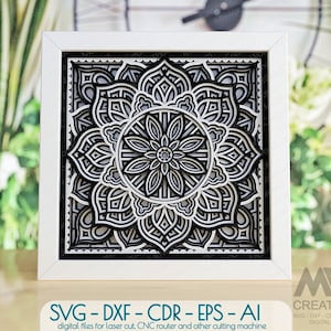 Mandala Shadowbox Svg, Layered Mandala Svg, Multi Layer Shadow Box Svg Mandala, 3D gelaagde Mandala-bestanden voor Cricut, 3D Svg Mandala - 016_SB