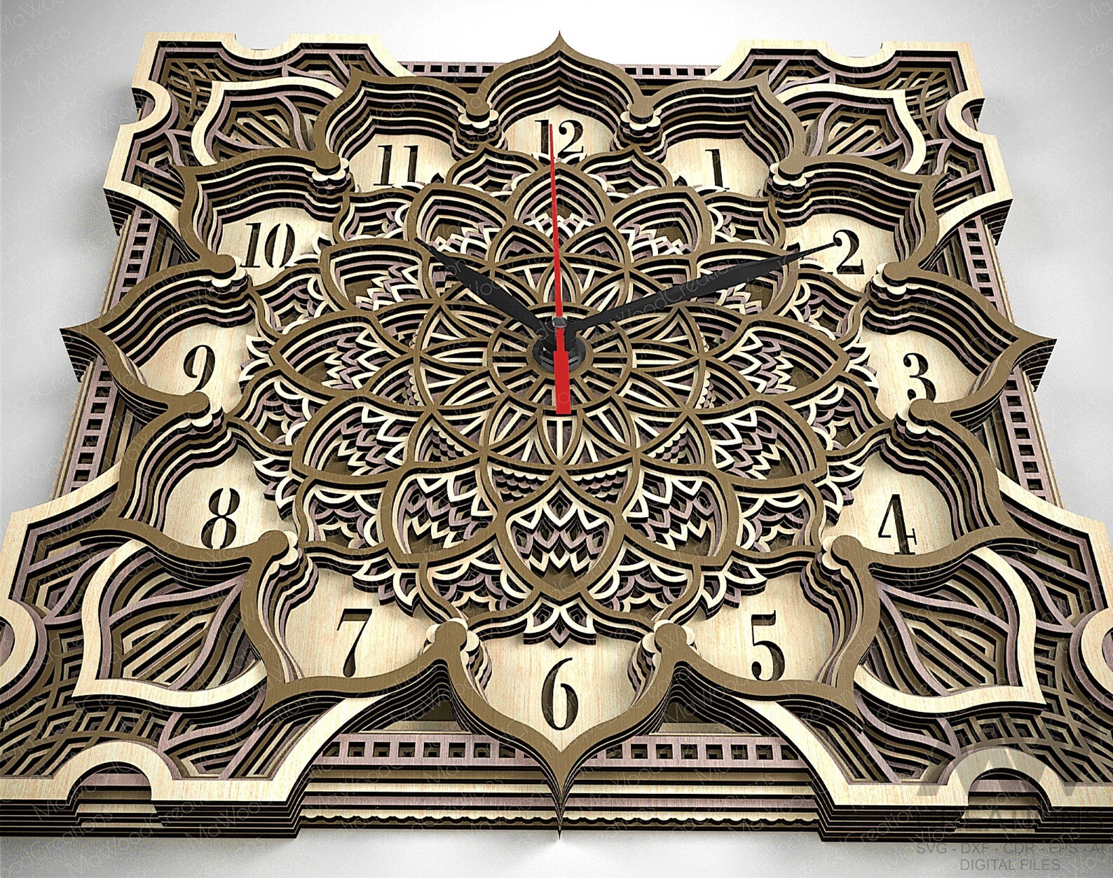 Laser Cut Multi-layer Clock Svg Dxf, Mandala Clock Svg, 3d Svg Clock ...