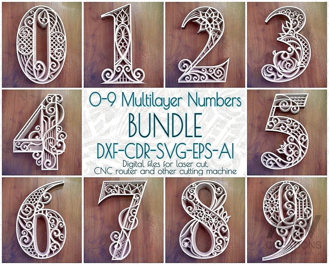Layered Numbers Bundle, 0-9 Numbers SVG Bundle, 3d Numbers SVG Dxf