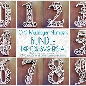 Layered Numbers Bundle, 0-9 Numbers SVG Bundle, 3d Numbers SVG Dxf, Laser cut Numbers Bundle, Multilayer Numbers paper cut template