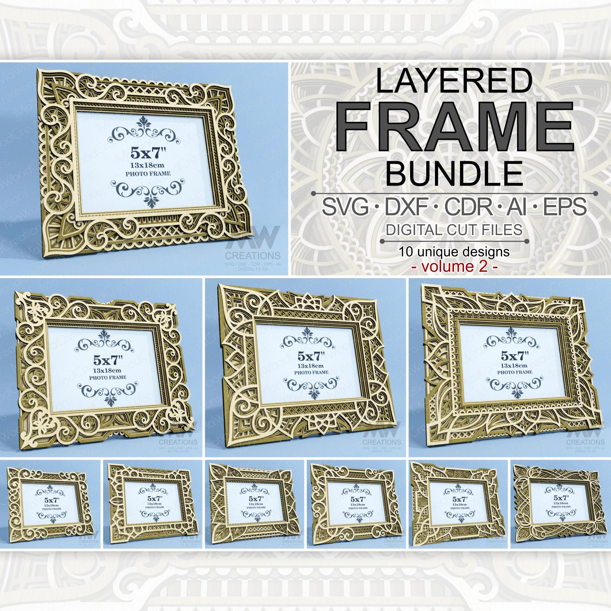 5x7 Layered Frames Bundle, Laser Cut Photo Frame Bundle, Multilayer Frame Svg, Layered Mandala Frame, 3d Layer Frame, Glowforge Frame Svg