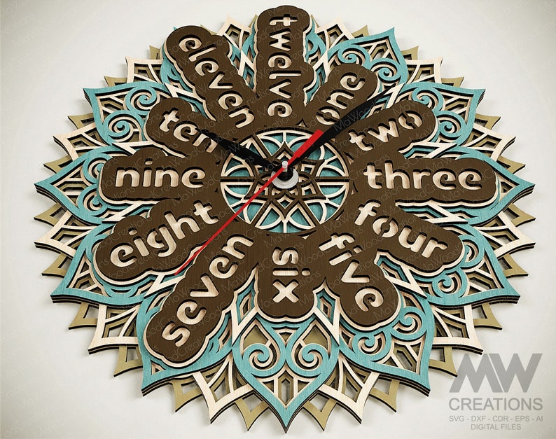 Laser Cut Clock SVG Dxf, Layered Mandala Clock Svg, 3d Svg Clock Files ...