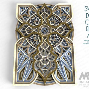 Gelaagd kruis SVG-bestand voor lasersnijden, 8-laags kruis SVG DXF, 3D-bestanden met meerdere lagen, sjabloon voor een meerlaags kruis Mandala SVG DXF - Cr40