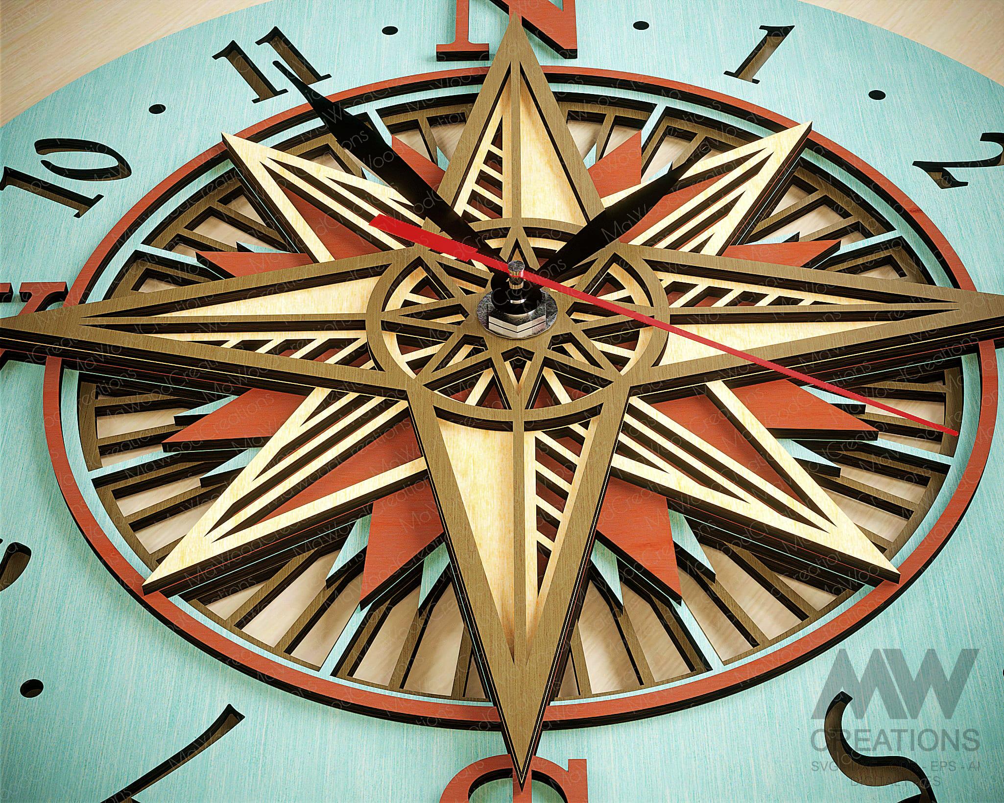 Laser Cut Compass Clock SVG Dxf, Compass Mandala Clock Svg, Mandala ...
