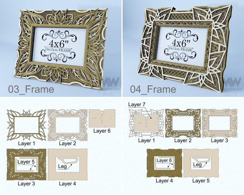 4x6 Layered Frames Bundle, 12 Photo Frame Bundle for Laser, Multilayer ...