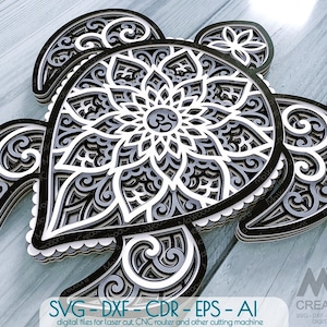3d Turtle Mandala SVG Dxf, 3D Turtle Svg, Multi-layer Turtle Svg cut file, Cricut Turtle papercut template, Layered Animals Mandala Svg -A13