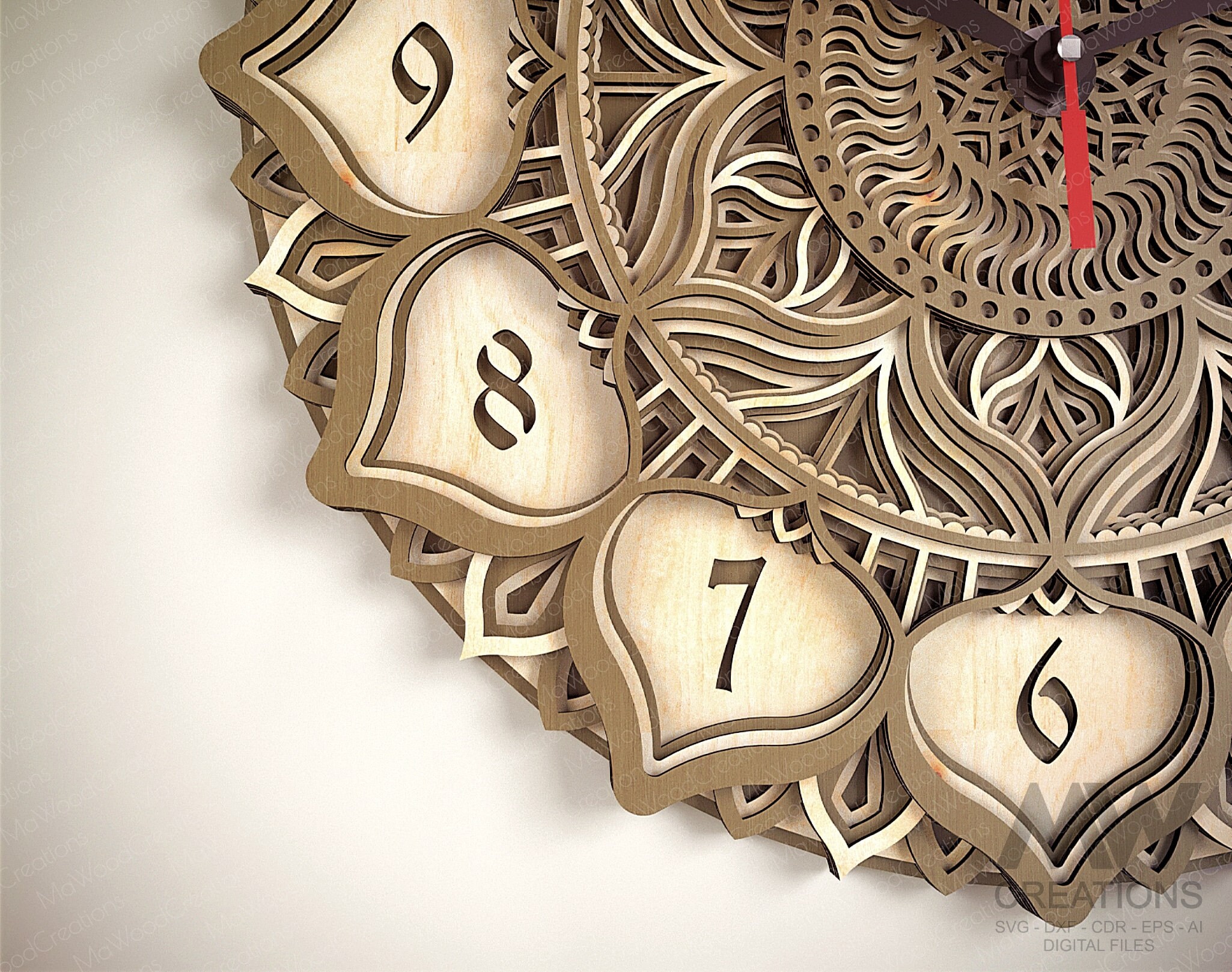 5 Layer Laser Cut Clock Svg Dxf, Mandala Clock Svg, Multi-layered Clock ...