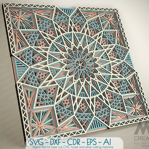 6 couches Mandala SVG Dxf, Laser cut Flower Mandala SVG, Multilayer Mandala Cnc Laser files, 3D Flower Mandala SVG Dxf, Layered Wood Art - M07