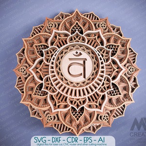 Mandala sacrale tagliato al laser SVG DXF, Svadhisthana Chakra, Mandala multistrato Svg, Chakra sacrale tagliato al laser, Mandala Svg 3D per taglio laser - M51