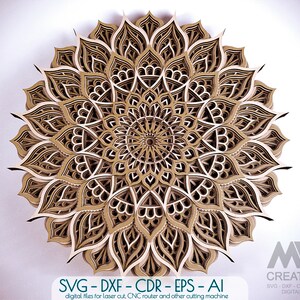 Mandala a strati 3D SVG, Mandala multistrato tagliato al laser DXF, File laser Cnc Mandala fiore, Mandala impilato SVG Dxf, Arte in legno 3D a strati - M76