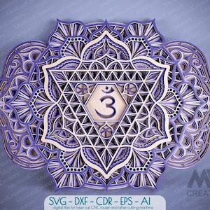 Derde oog Mandala SVG DXF, Ajna Mandala, Laser Cut Chakra Mandala-bestanden, Laser Cut Derde oog Chakra, 3D Mandala DXF-bestand voor Laser Cut - M47
