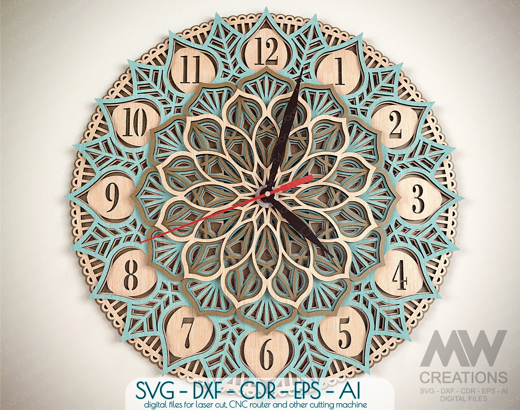 Laser Cut Mandala Clock Svg Dxf, 5 Layer Clock Cut Files, Laser Cut ...