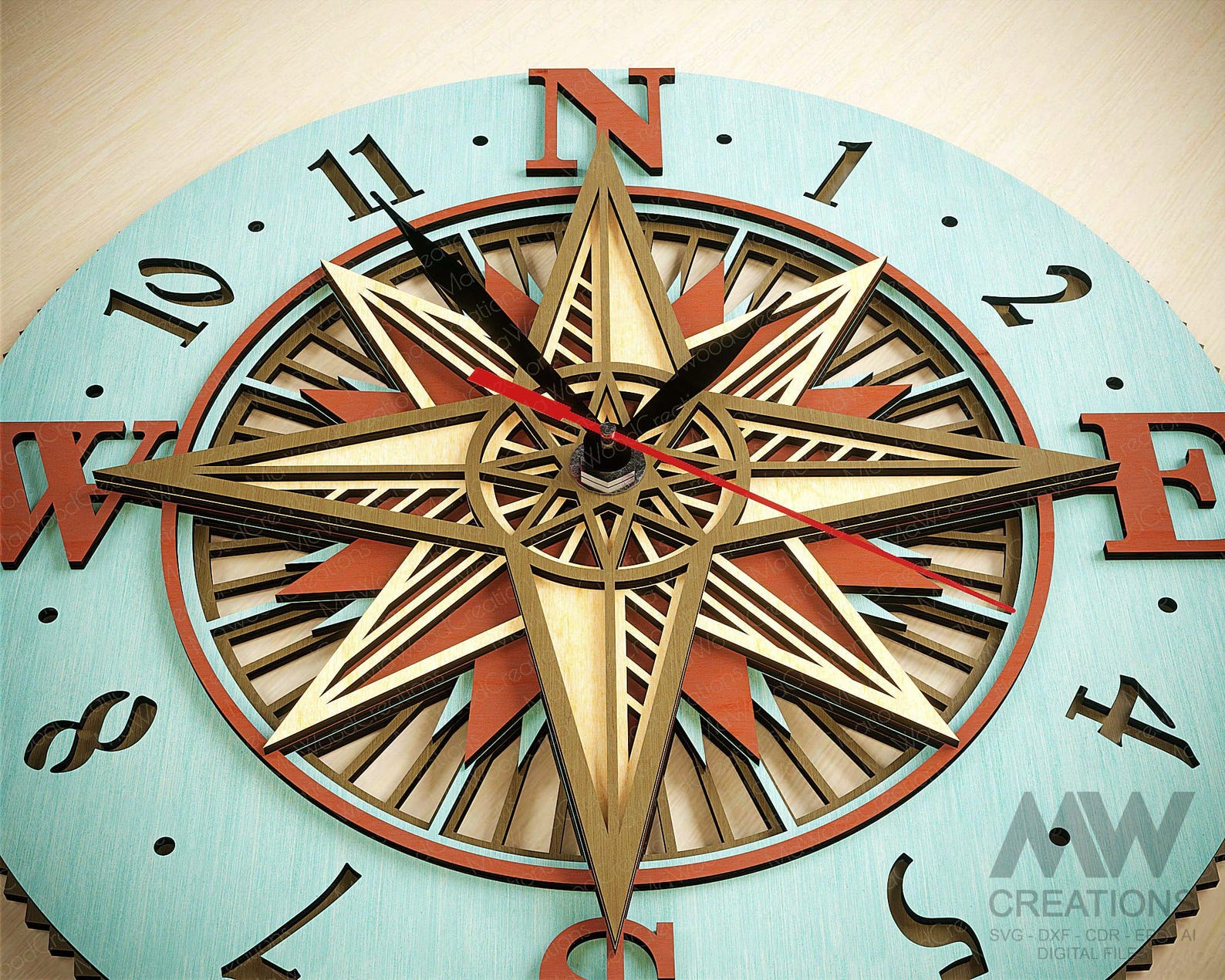 Laser Cut Compass Clock SVG Dxf, Compass Mandala Clock Svg, Mandala ...