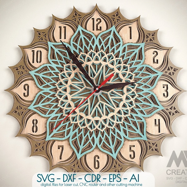 Laser Cut Clock Svg Dxf, 7 Layer Clock coupe fichiers, Laser cut Multi Layer Clock, Yoga Clock Svg, 3D Layer SVG Clock, Glowforge Clock Svg - C23