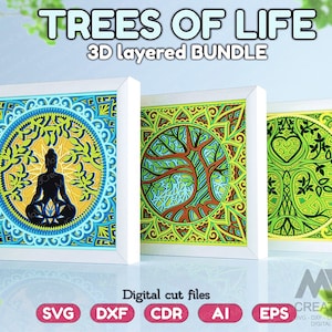 Tree of life Bundle Svg Dxf, Layered Trees Bundle, Shadow Box Tree of Life Mandala Bundle, Cricut Tree Svg cut files, Shadow Box for Cricut