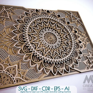Mandala multicouche SVG Dxf, Mandala SVG 3D, Cricut Mandala Svg, Conception de Mandala de panneau en couches découpée au laser, Glowforge SVG Layer Mandala - M87