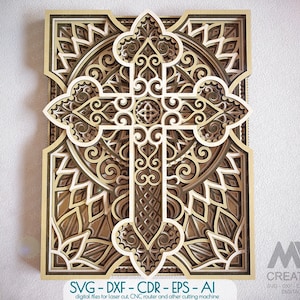 Taglio laser Croce Svg Dxf, Croce religiosa SVG, Croce multistrato, Croce SVG 3D, Croce Mandala a strati SVG per Cricut, Croce Glowforge Svg Cr51