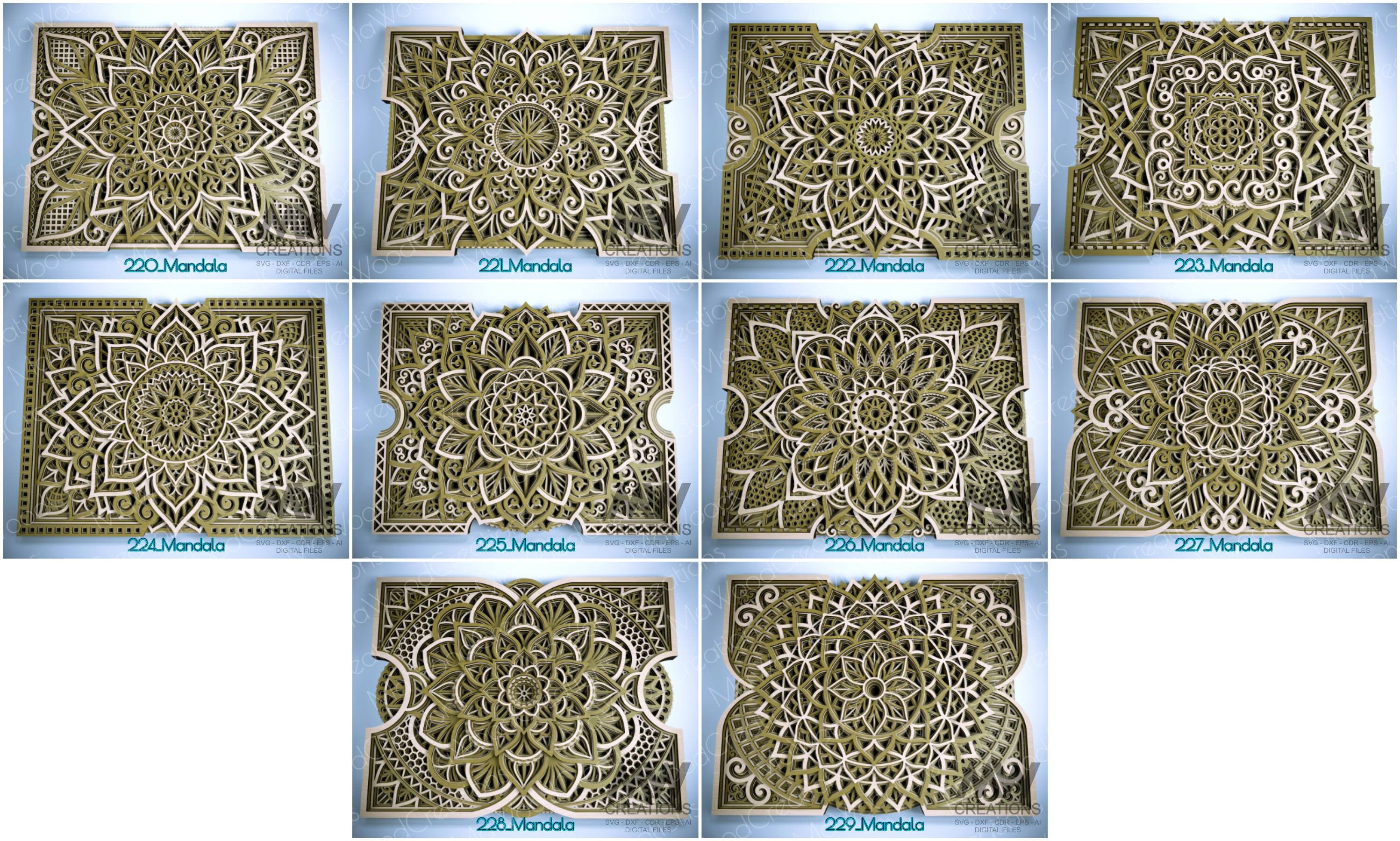 Dxf Shape Rectangular Layered Mandala Bundle SVG DXF, Multi-layer Mandala Bundle, Laser Cut ...
