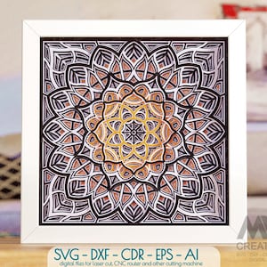 Shadow Box SVG Mandala Cut bestand voor Cricut, 3D SVG Layered Mandala, Mandala Shadow Box SVG, Cricut Svg Shadow Box Papercut template - M129