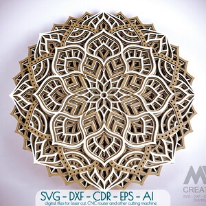 8層マンダラSVG Dxf、レーザーカット多層マンダラカットファイル、Glowforge Svgレイヤーマンダラ、3D SVGフラワーマンダラ、CricutマンダラSvg -M95
