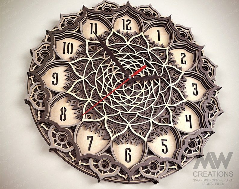 7 Layer Mandala Clock Svg, 3d Layer Svg Clock, Multi Layer Clock Laser ...