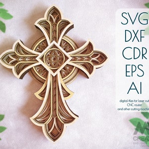 Multilayer Cross SVG, Laser cut Cross Svg, Cricut Cross SVG, Layer Svg Cross, Religious Cross svg dxf, 3D Layered Cross for Glowforge -Cr12a