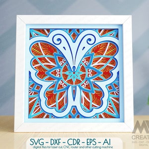 Mehrschichtiges Schmetterlings-Mandala SVG, 3D-Schmetterlings-Svg, Schattenbox-Schmetterlings-Mandala-Svg-dxf, geschichtete Schmetterlingsvorlage Schattenbox für Cricut
