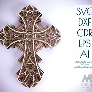 Lasergesneden Multi layer Cross Svg Dxf, Christian Cross SVG, Mandala Cross-bestand, 3D SVG Cross-sjabloon voor Cricut, Glowforge Cross Svg - Cr10