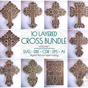 3D SVG Cross Bundle volume 1, Mandala religiosa Cross SVG Dxf, Laser cut Christian Cross Bundle, Cricut Svg Cross 3d Layered Glowforge Cross