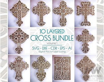 3D SVG Cross Bundle volume 1, Religious Mandala Cross SVG Dxf, Laser cut Christian Cross Bundle, Cricut Svg Cross 3d Layered Glowforge Cross