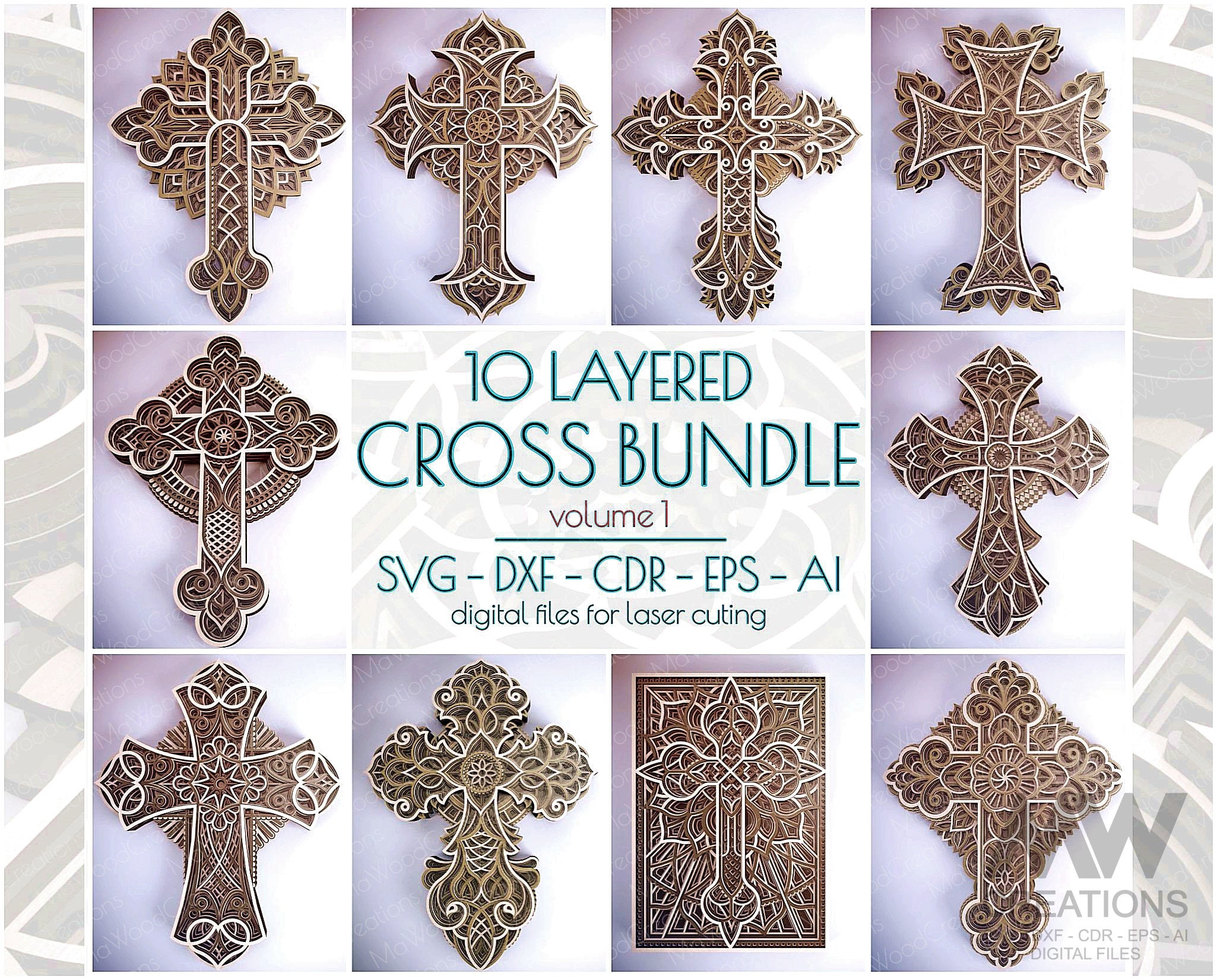 3D SVG Cross Bundle Volume 1, Religious Mandala Cross SVG Dxf, Laser ...