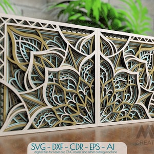 Mandala multistrato tagliato al laser SVG Dxf, Mandala floreale Svg, Mandala in formato 3d Svg, Mandala floreale per Lasercut, file laser Lightburn a livello 3d - M266