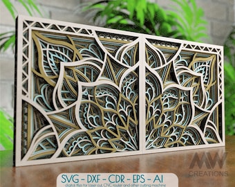 Laser Cut Multilayer Mandala SVG Dxf, Floral Mandala Svg, 3d Svg Mandala, Flower Mandala for Lasercut, 3d layer Lightburn Laser file - M266
