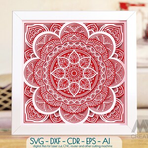 Shadow Box Flower Mandala SVG, 3d SVG Flower Mandala Papercut Shadowbox, Layered Mandala Svg, Light Box Template, Cardstock Mandala SVG M137