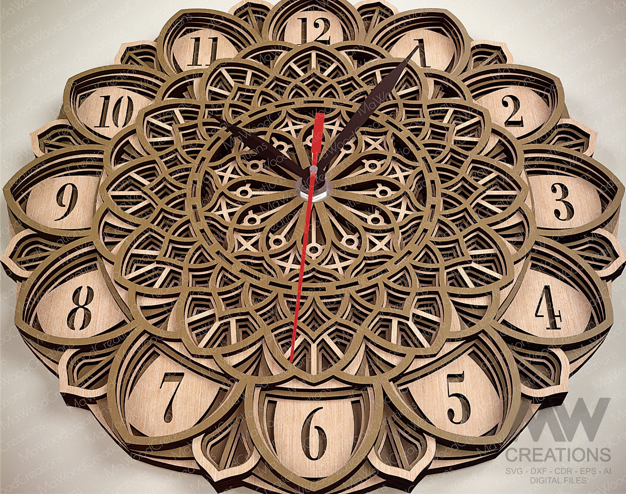 Multi Layer Clock Svg, Mandala Clock SVG Dxf, Laser Cut Clock, Star of ...