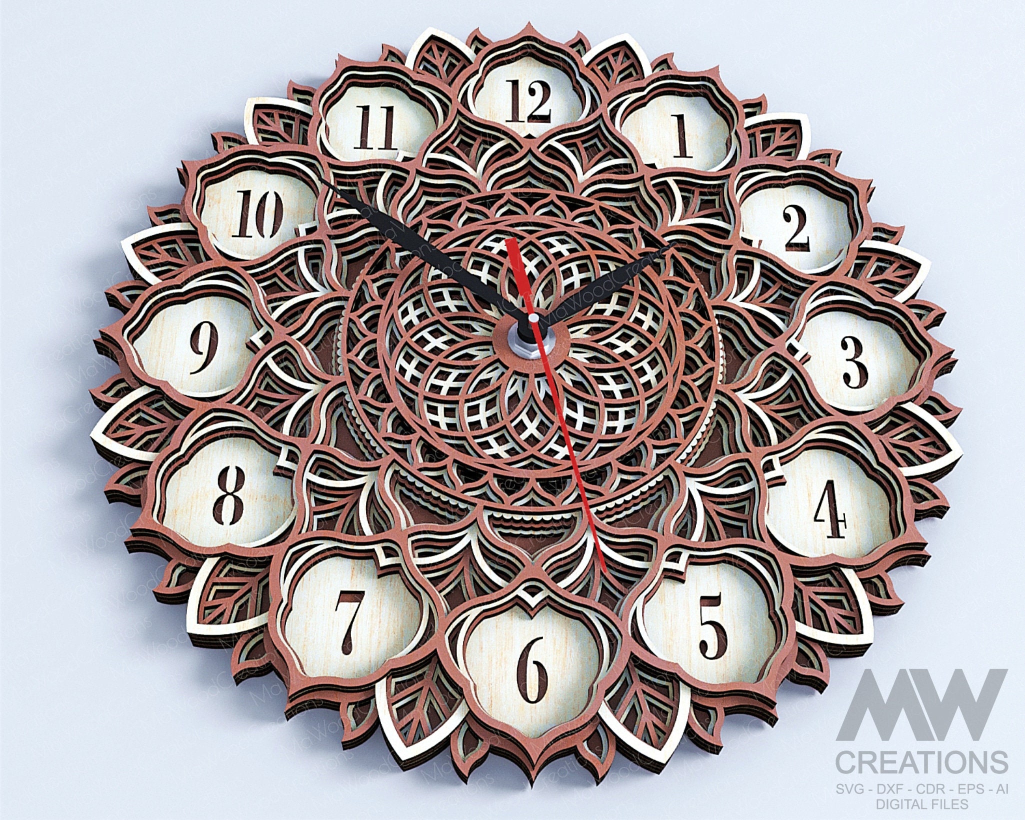 Multilayer Clock SVG Dxf, 5 Layer Clock Svg, Laser Cut Clock, Flower ...