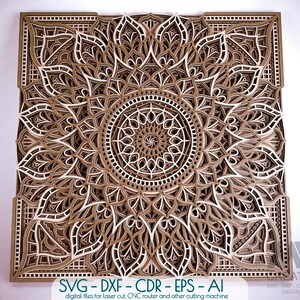 9 couches Mandala SVG Dxf, 3D SVG Mandala, Cricut Mandala Svg, Laser cut Layered Panel Mandala design, Glowforge Svg Layer Mandala - M66