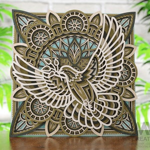 Lasergesneden Rock Dove Mandala SVG Dxf, 3D Svg Pigeon Mandala, Glowforge Multi-layer Bird Mandala gesneden bestanden, Gelaagde Dieren Mandala Svg - A21