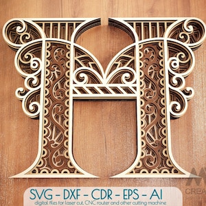 Layered Letter H, Layered letters SVG, Multi layer Letters, Letters SVG DXF, Laser cut Letters, Cricut Letters, Monogram Svg Letters